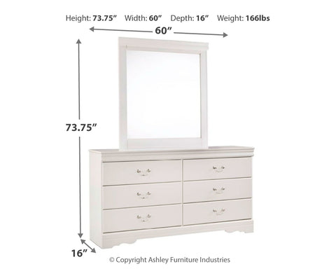 Anarasia Twin Sleigh Bed with Mirrored Dresser