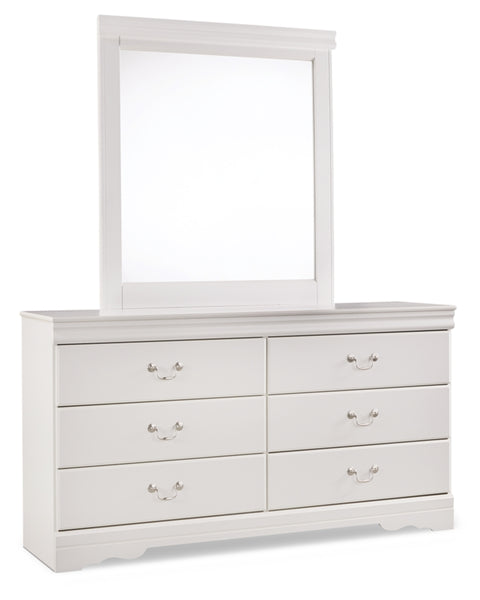 Anarasia Queen Sleigh Headboard Bed with Mirrored Dresser and Chest
