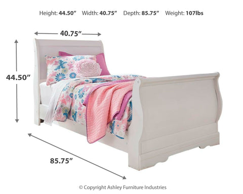 Anarasia Twin Sleigh Bed with Mirrored Dresser, Chest and Nightstand