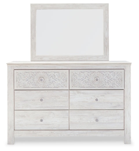 Paxberry King Panel Bed with Mirrored Dresser, Chest and Nightstand