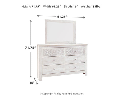 Paxberry Queen Panel Bed with Mirrored Dresser and Chest
