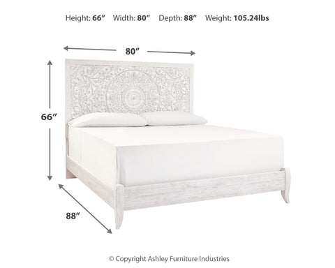 Paxberry King Panel Bed with Mirrored Dresser, Chest and 2 Nightstands