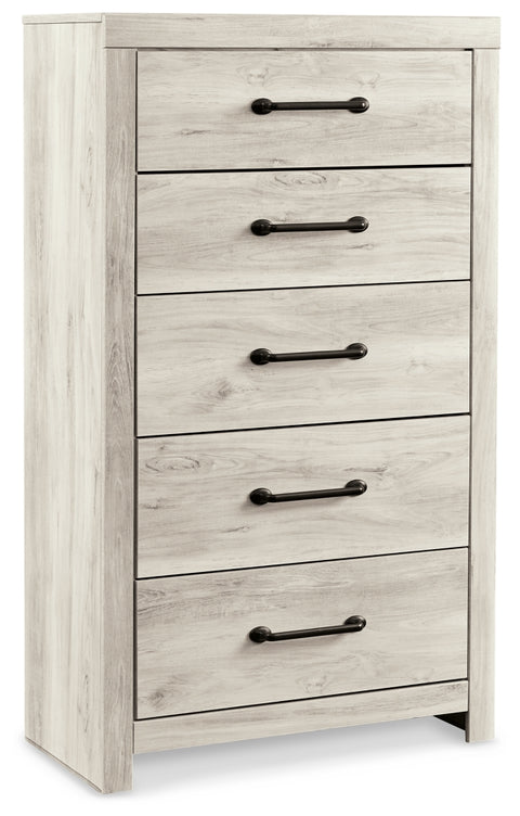 Cambeck Full Panel Bed with 2 Storage Drawers with Mirrored Dresser and Chest