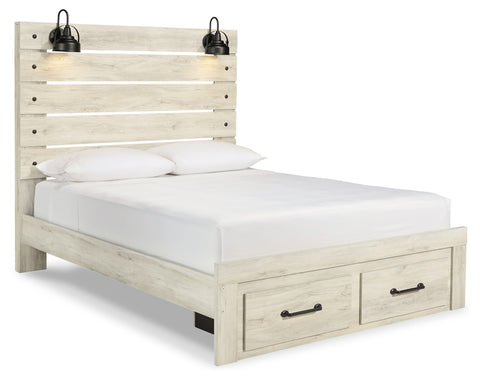 Cambeck Queen Panel Bed with 2 Storage Drawers with Mirrored Dresser