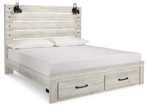 Cambeck King Panel Bed with 2 Storage Drawers with Mirrored Dresser and Chest