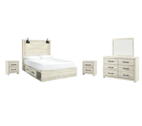 Cambeck Queen Panel Bed with 2 Storage Drawers with Mirrored Dresser and 2 Nightstands