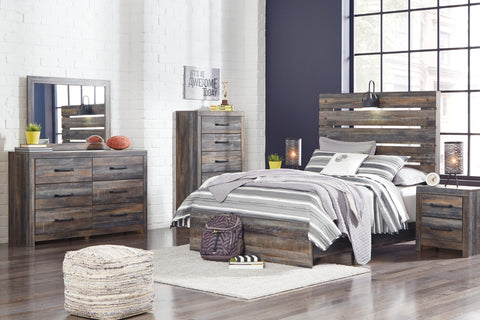 Drystan Full Panel Bed with Mirrored Dresser, Chest and Nightstand