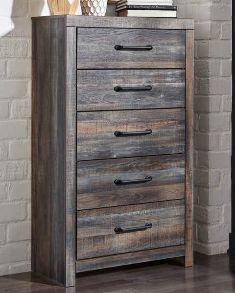 Drystan Full Panel Headboard Bed with Mirrored Dresser, Chest and Nightstand
