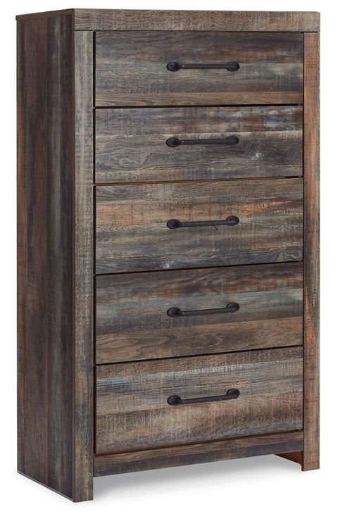 Drystan Queen Panel Headboard Bed with Mirrored Dresser, Chest and 2 Nightstands
