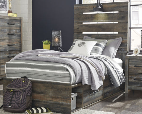 Drystan Twin Panel Bed with 4 Storage Drawers with Dresser
