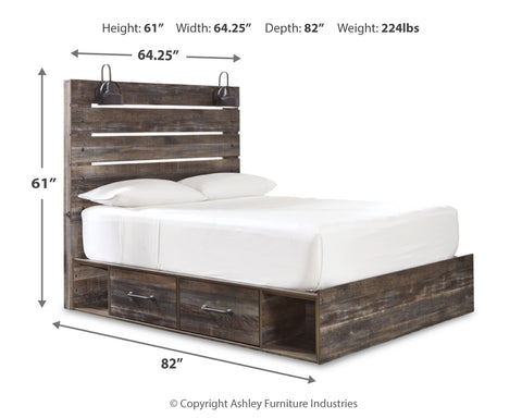 Drystan Queen Panel Bed with 2 Storage Drawers with Mirrored Dresser and Nightstand