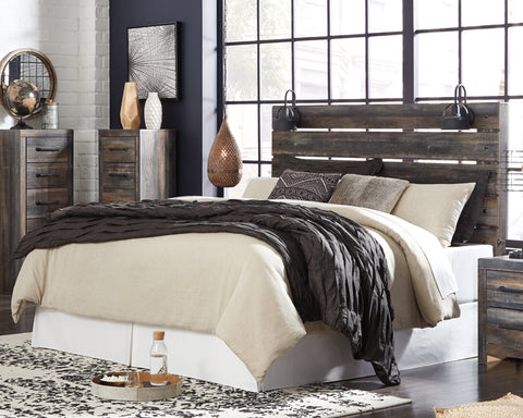 Drystan King Panel Headboard Bed with Mirrored Dresser and 2 Nightstands