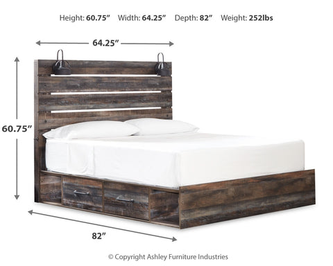 Drystan King Panel Bed with 4 Storage Drawers with Mirrored Dresser, Chest and Nightstand