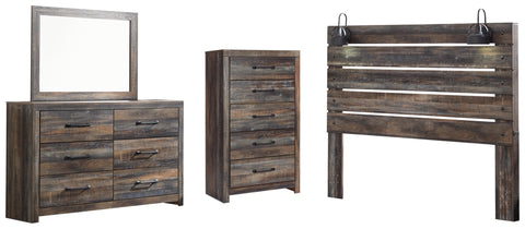 Cambeck King Panel Headboard Bed with Mirrored Dresser and Chest