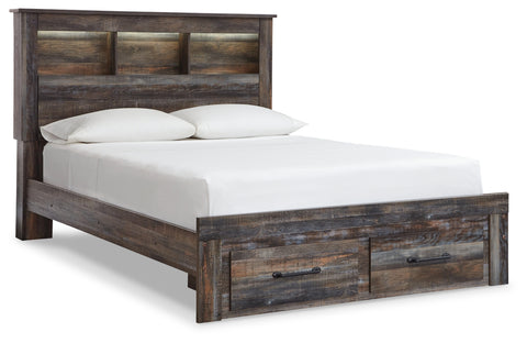 Drystan Queen Bookcase Bed with 2 Storage Drawers with Mirrored Dresser and 2 Nightstands