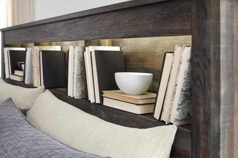 Drystan Queen/Full Bookcase Headboard Bed with Mirrored Dresser, Chest and 2 Nightstands