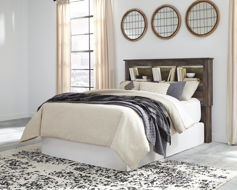 Drystan Queen/Full Bookcase Headboard Bed with Mirrored Dresser and 2 Nightstands