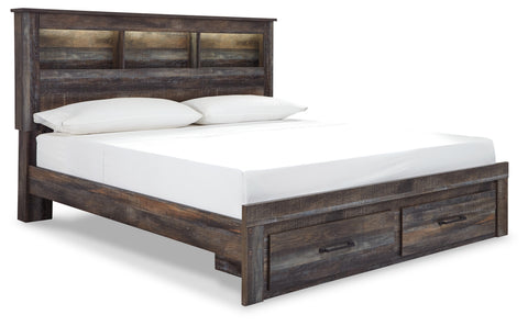 Drystan King Bookcase Bed with 2 Storage Drawers with Mirrored Dresser, Chest and Nightstand