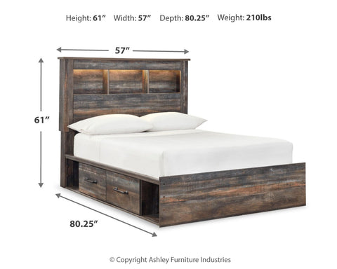 Drystan Full Bookcase Bed with 4 Storage Drawers with Mirrored Dresser, Chest and Nightstand