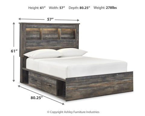 Drystan Full Bookcase Bed with 4 Storage Drawers with Mirrored Dresser and 2 Nightstands