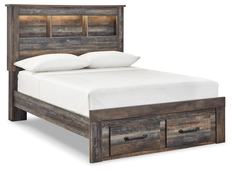 Drystan Full Bookcase Bed with 2 Storage Drawers with Mirrored Dresser and Chest