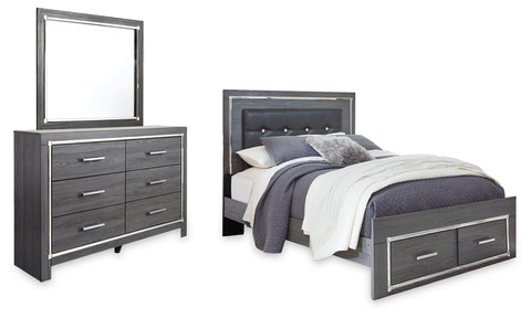 Lodanna Queen Panel Bed with 2 Storage Drawers with Mirrored Dresser
