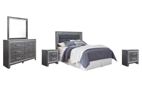 Lodanna Queen/Full Upholstered Panel Headboard Bed with Mirrored Dresser and 2 Nightstands