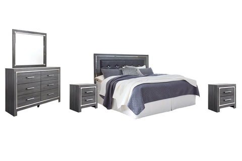 Lodanna King/California King Upholstered Panel Headboard Bed with Mirrored Dresser and 2 Nightstands