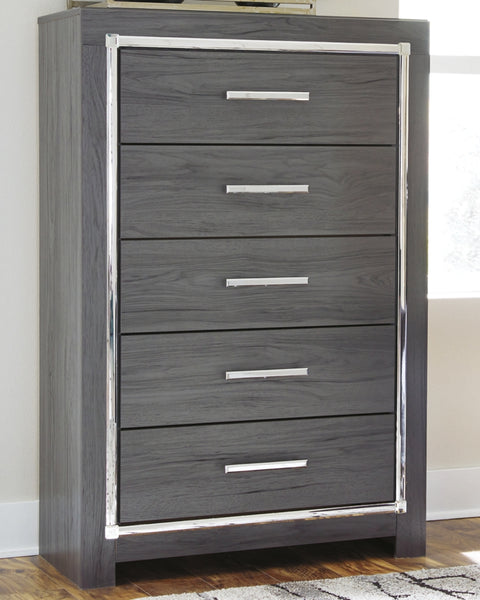 Lodanna Full Upholstered Panel Headboard Bed with Mirrored Dresser, Chest and 2 Nightstands