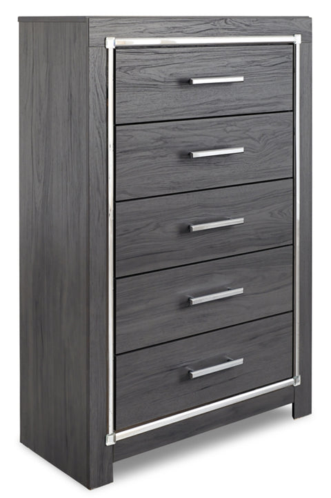 Lodanna King/California King Upholstered Panel Headboard Bed with Mirrored Dresser and Chest