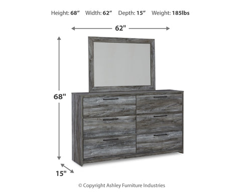 Baystorm King Panel Bed with 2 Storage Drawers with Mirrored Dresser, and Nightstand
