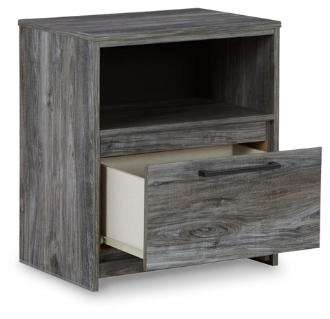 Baystorm Queen Panel Bed with 2 Storage Drawers with Mirrored Dresser and Nightstand