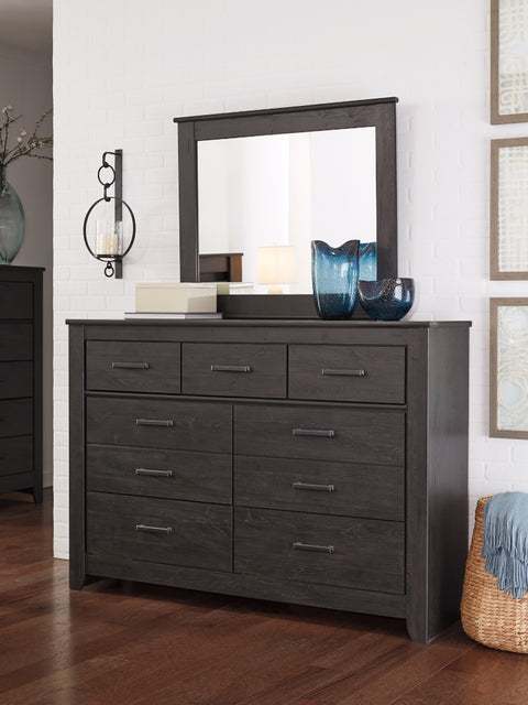 Brinxton King/California King Panel Headboard Bed with Mirrored Dresser and Chest