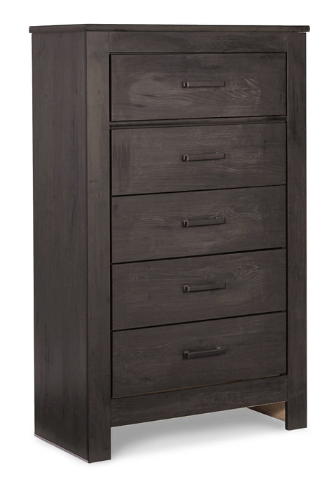 Brinxton Queen/Full Panel Headboard Bed with Mirrored Dresser and Chest