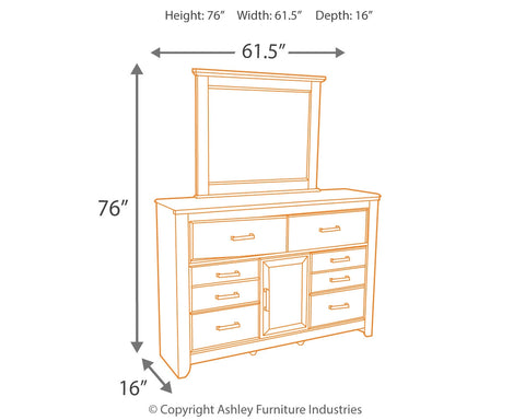 Juararo Queen Panel Bed with Mirrored Dresser, Chest and 2 Nightstands