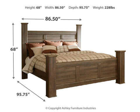 Juararo King Poster Bed with Mirrored Dresser and 2 Nightstands