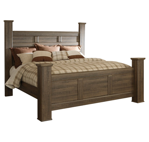 Juararo California King Poster Bed with Mirrored Dresser, Chest and 2 Nightstands