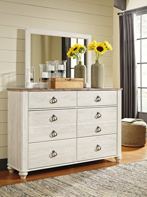 Willowton King/California King Panel Headboard Bed with Mirrored Dresser