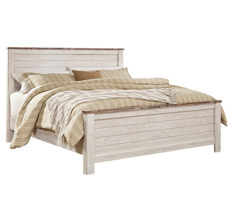 Willowton King Panel Bed with Mirrored Dresser, Chest and 2 Nightstands