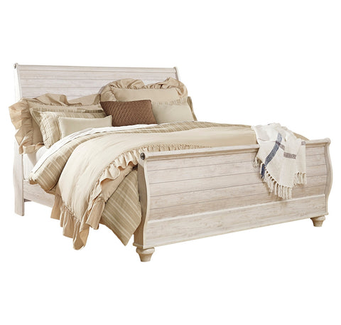 Willowton King Sleigh Bed with Mirrored Dresser, Chest and 2 Nightstands