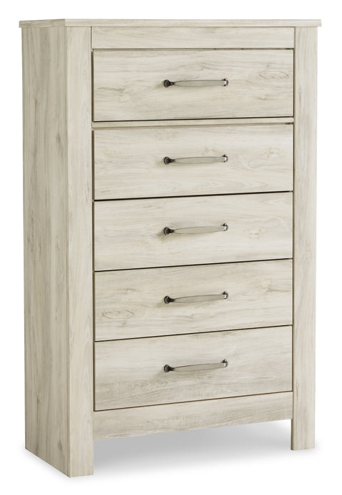 Bellaby King Panel Bed with Mirrored Dresser and Chest