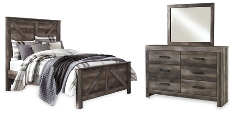 Wynnlow Queen Crossbuck Panel Bed with Mirrored Dresser