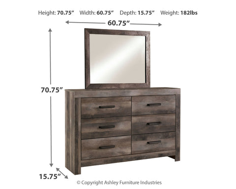 Wynnlow King Crossbuck Panel Bed with Mirrored Dresser, Chest and Nightstand