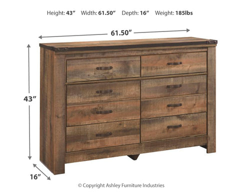 Trinell Queen Panel Headboard Bed with Mirrored Dresser and Chest