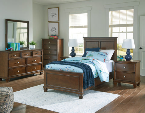 Danabrin Twin Panel Bed with Mirrored Dresser, Chest and Nightstand