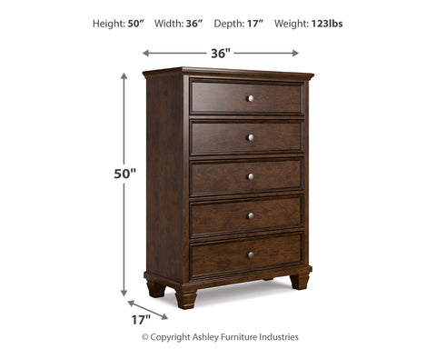 Danabrin California King Panel Bed with Mirrored Dresser, Chest and 2 Nightstands