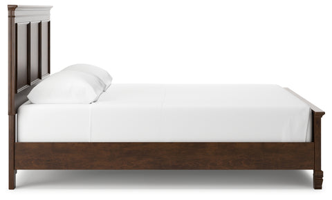 Danabrin California King Panel Bed with Mirrored Dresser and Nightstand