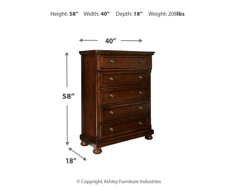 Porter California King Sleigh Bed with Mirrored Dresser, Chest and Nightstand