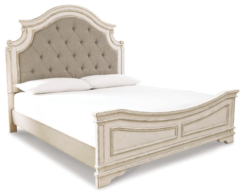 Realyn Queen Upholstered Panel Bed with Dresser