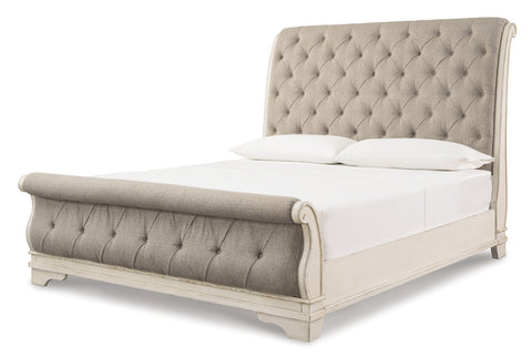 Realyn California King Sleigh Bed with Mirrored Dresser and 2 Nightstands